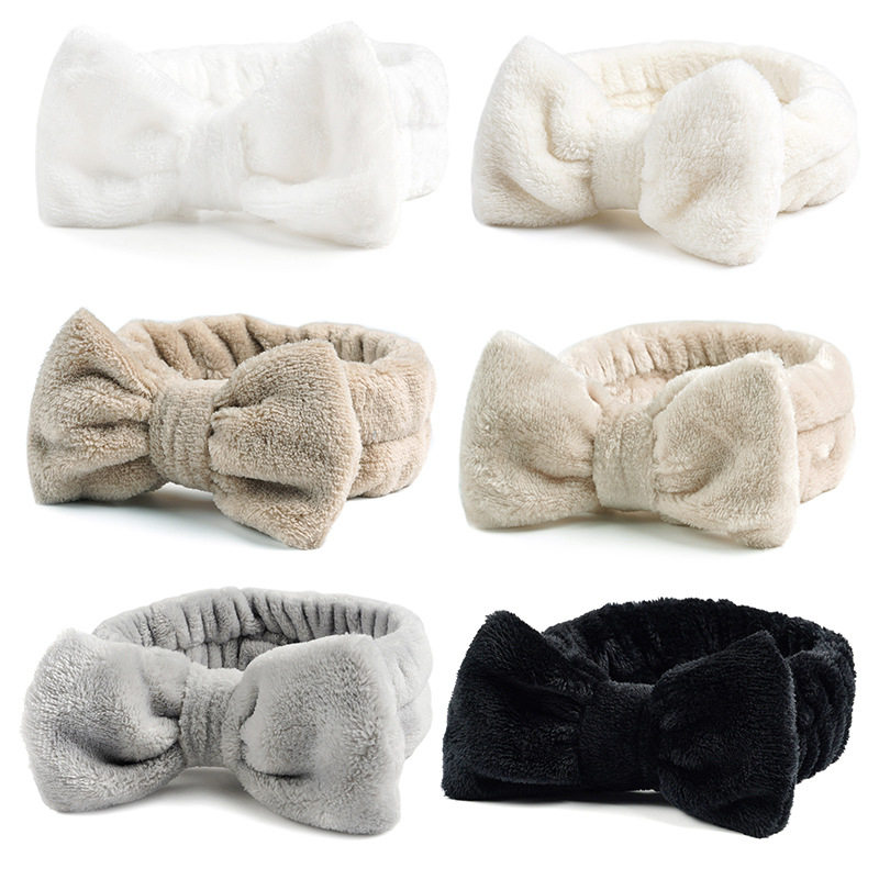 纯色洗脸化妆束发带 韩版珊瑚绒蝴蝶结发箍 女士发带发饰小孩可用