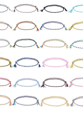 跨境新款简约平安扣四股彩色手绳文玩线手链手工编织红绳手链