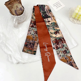 原创复古敦煌艺术长条优雅双面小丝巾中国风发带绑发春秋装饰领巾