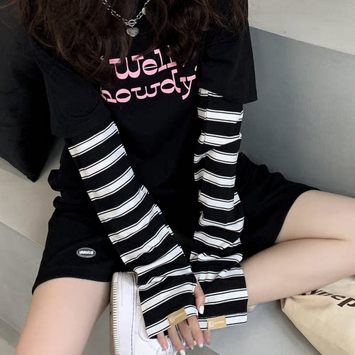 纯棉条纹宽松大码防晒袖套