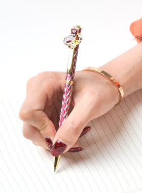 日本进口菱格镀金属钻石猫咪圆珠笔日式中性油笔生日送女生礼物