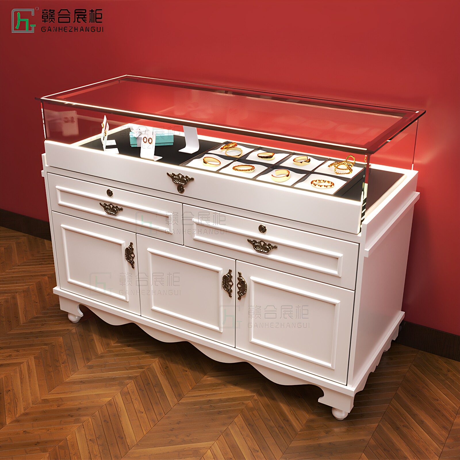 饰品柜珠宝首饰柜欧式简约展示柜玻璃柜子玉器展柜服装店中岛柜