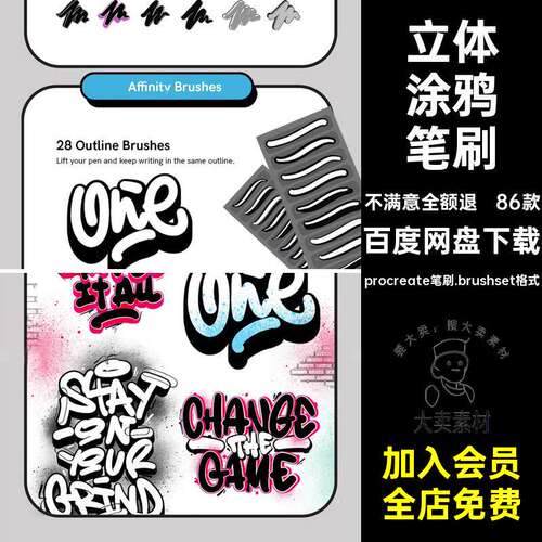 轮廓涂鸦笔刷procreate笔刷.brushset格式美式
