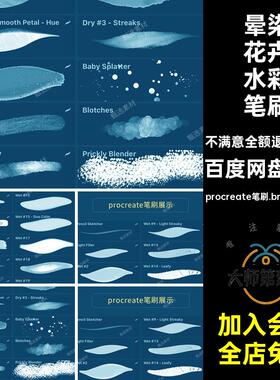 植物花卉水彩笔刷procreate笔刷.brushset格式手绘柔软涂淡厚淡墨