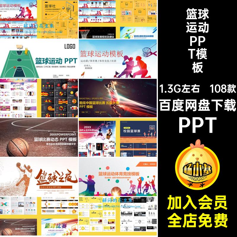 108款篮球运动PPT模板招新学生社团NBA比赛球员活动简介策划方案