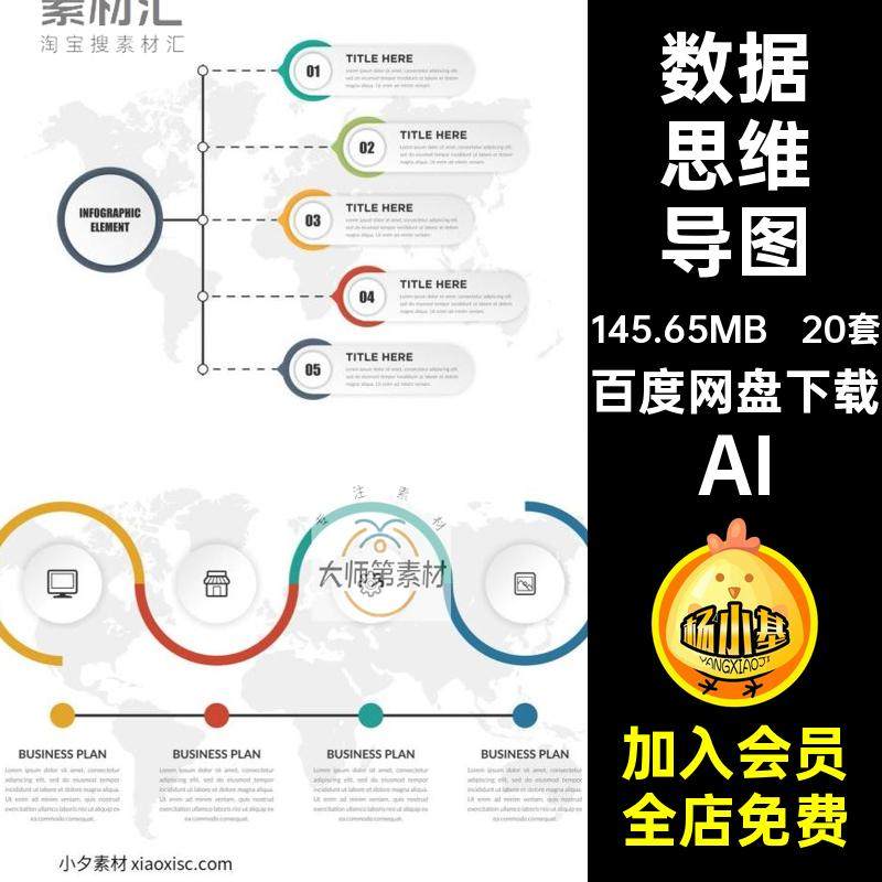 思维导图AI配插画20套PPT数据矢量图配数据思维PPT图导插画PPT