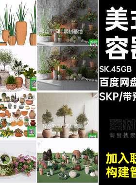 容器大师草图小品园林盆栽su美式欧式陶瓷230款绿植陶罐庭院