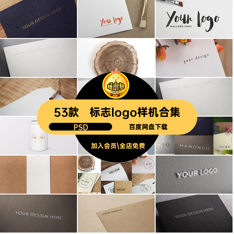 标志logo样机合集图案PSD标识VI贴图款53款智能Logo品牌场景商标