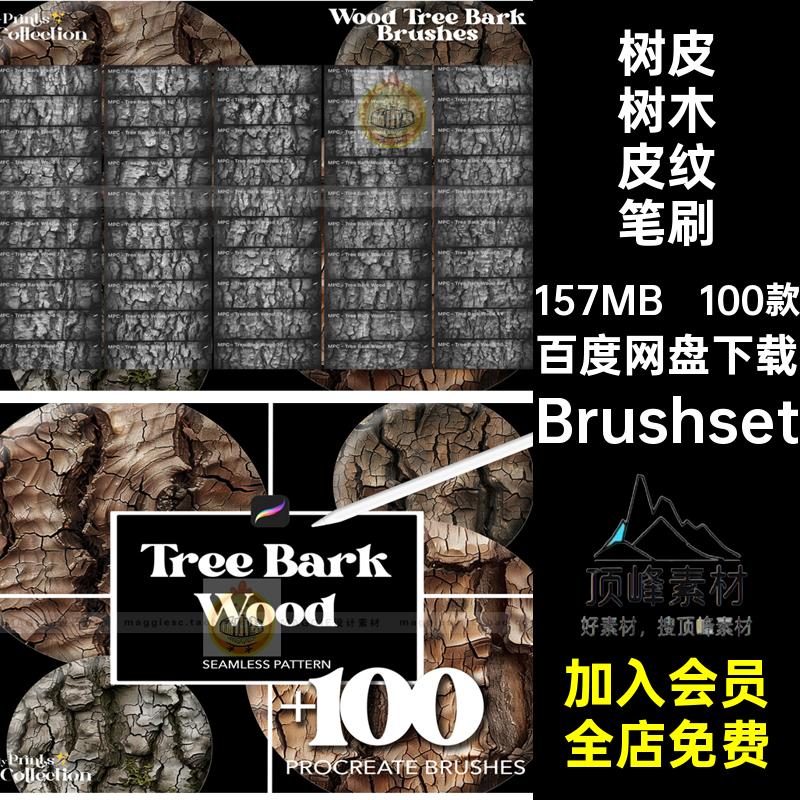 树木皮纹Procreate笔刷Brushset绘裂纹纹理画笔装饰素材木头干枯