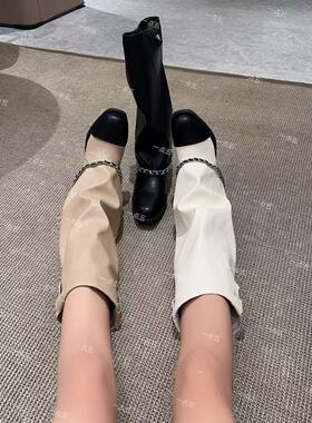 一点五增高13CM小香风女士裤管靴女士真皮鞋经典隐形时装靴子