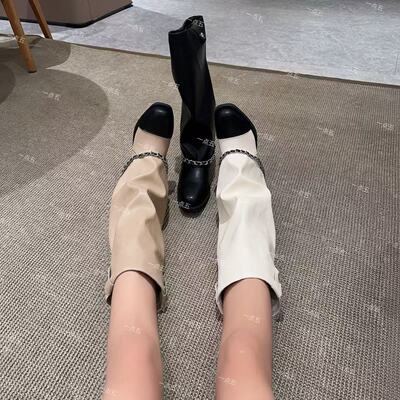 一点五增高13CM小香风女士裤管靴女士真皮鞋经典隐形时装靴子