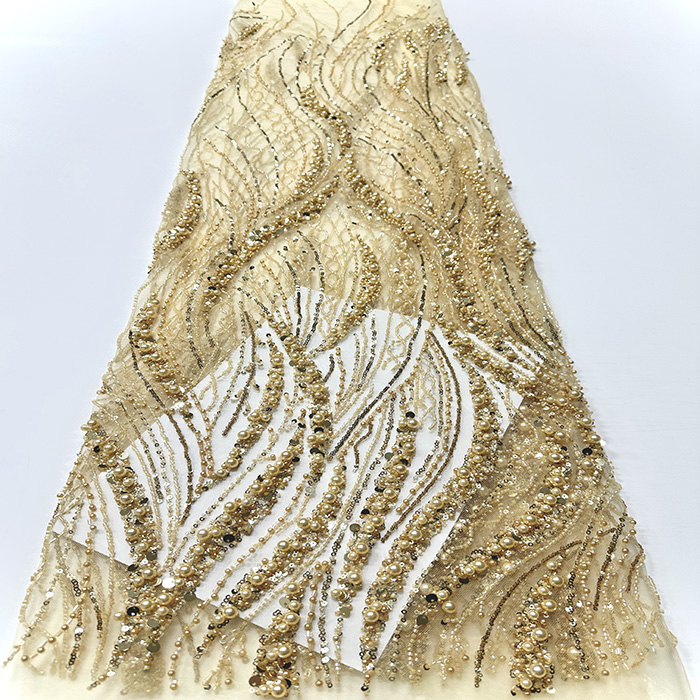 网布亮片Beaded Sequin Lace Fabric 中东绣婚纱礼服蕾丝绣花布料