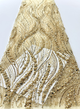 网布亮片Beaded Sequin Lace Fabric 中东绣婚纱礼服蕾丝绣花布料