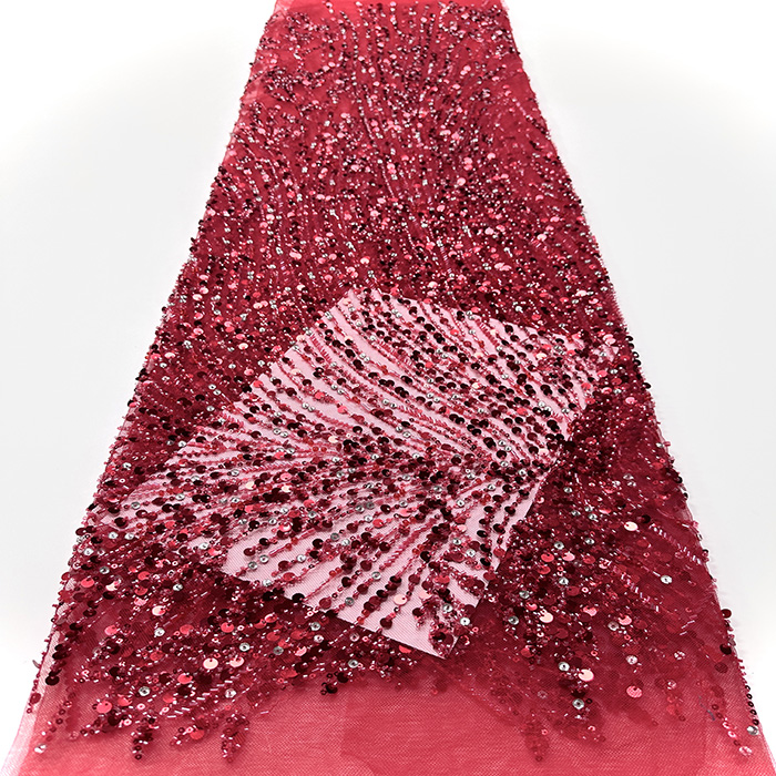 非洲珠管绣亮片蕾丝刺绣面料珠管绣花布非洲婚纱礼服连衣裙绣花布