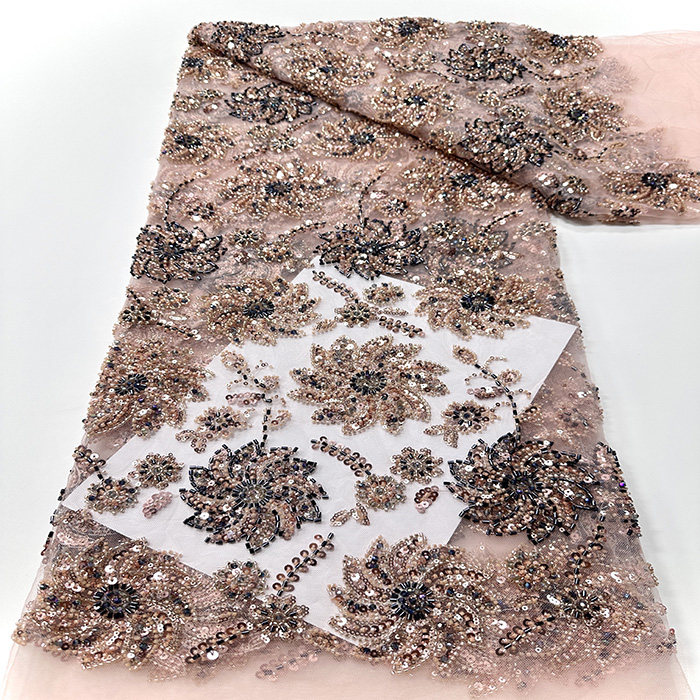 新款珠管绣花布料网纱刺绣蕾丝面料婚纱礼服旗袍连衣裙beads lace