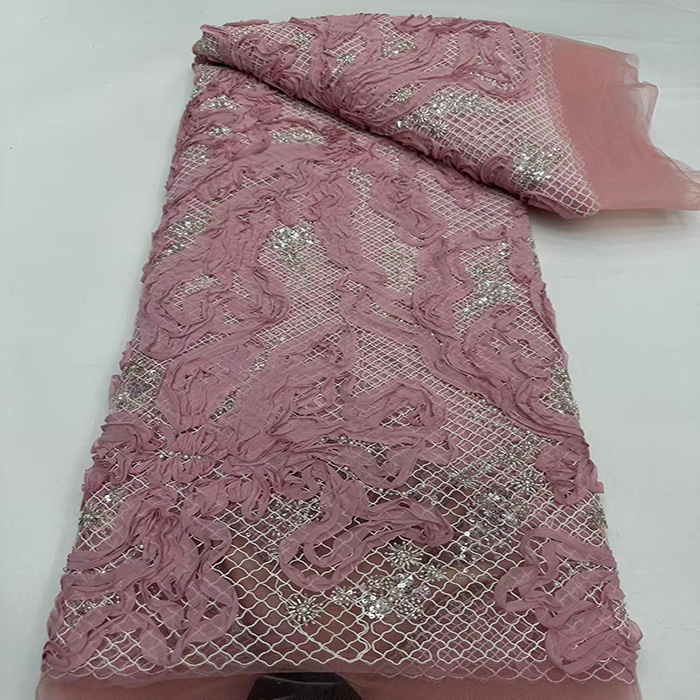 新款重工蕾丝刺绣面料手工串珠绣花布婚纱礼服连衣裙绣花布lace