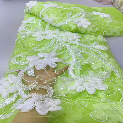 珠管亮片绣蕾丝刺绣女士服装布料new sequin velvet lace fabric