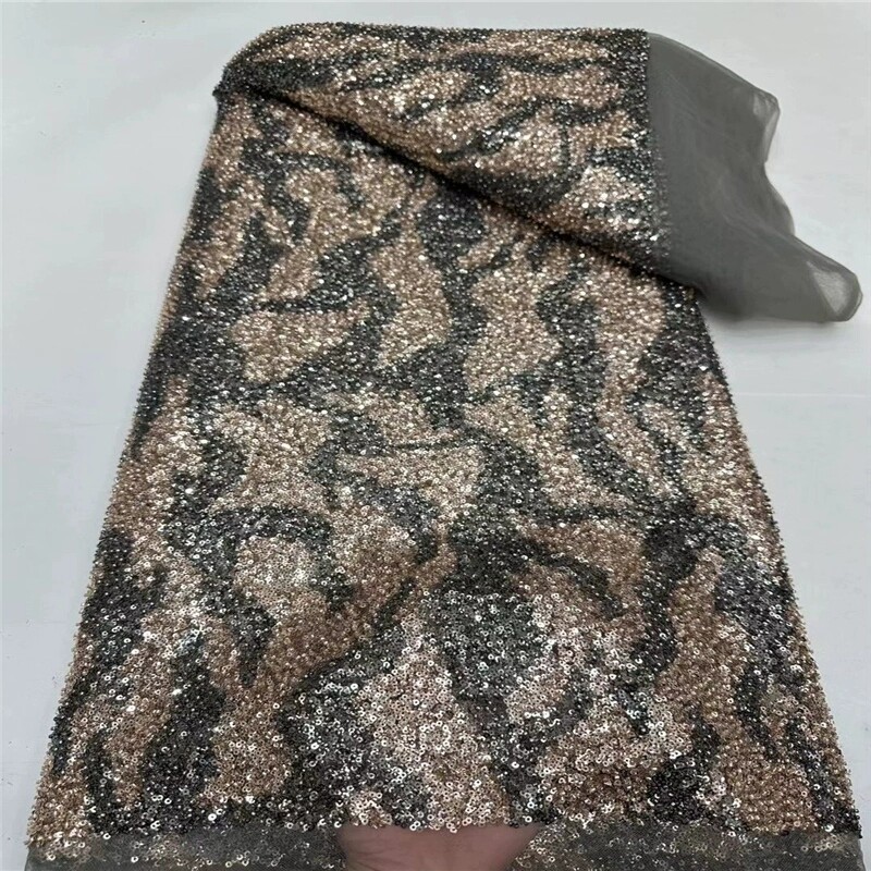 珠管绣亮片蕾丝刺绣面料珠管绣花布非洲婚纱礼服连衣裙旗袍绣花布