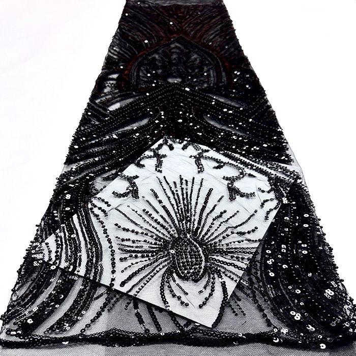 非洲珠管绣亮片蕾丝刺绣面料珠管绣花布非洲婚纱礼服连衣裙绣花布