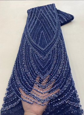 珠管亮片网纱立体条纹蕾丝泡珠布料礼服面料批发fabic Wlace 5ya