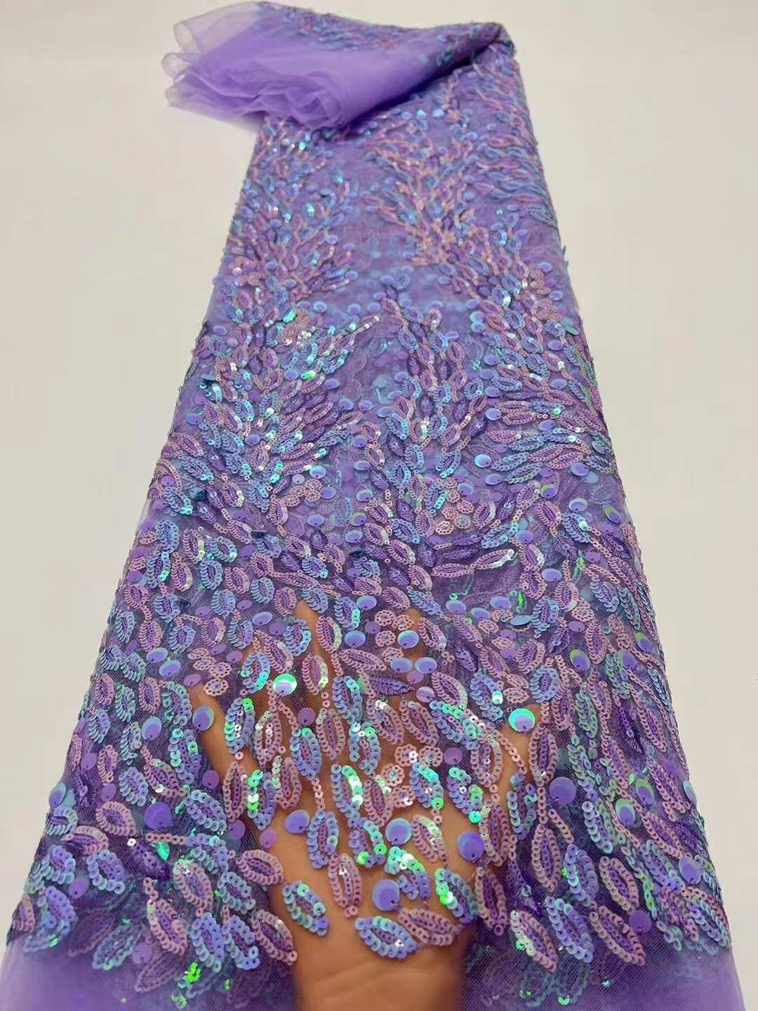 african lace 大花珠片绣时装面料晚礼服亮片绣花网纱连衣裙布料