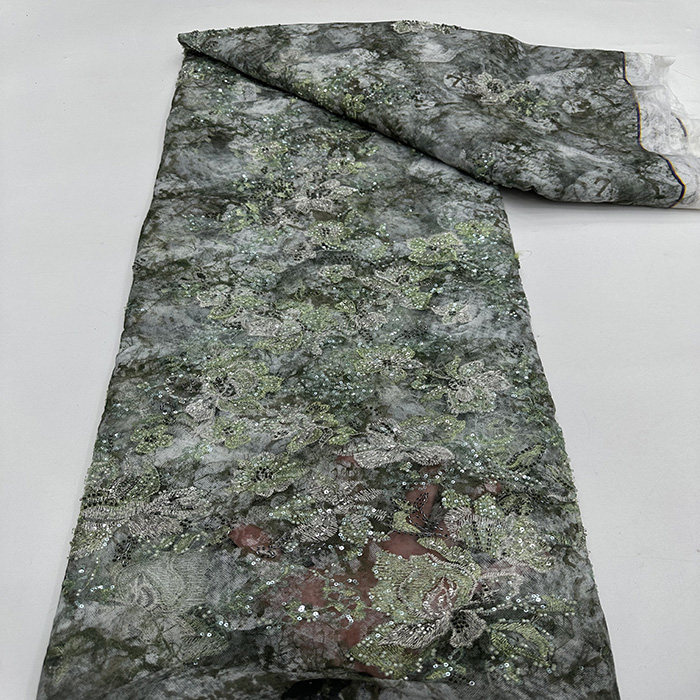 新款蕾丝珠管亮片刺绣布料高档礼服旗袍连衣裙手工DIY面料5 yard