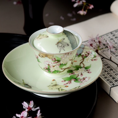 画瓷的武才人盖碗茶具手绘