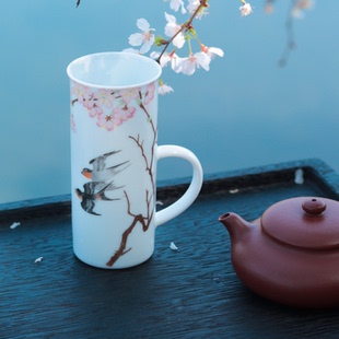 那场盛大的春天 工笔手绘樱花水杯 画瓷的武才人