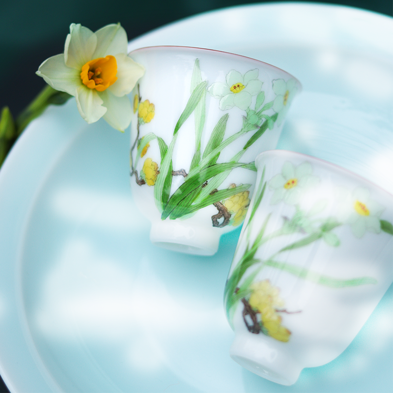 马上有春风 工笔手绘腊梅水仙马年吉祥茶杯,餐饮具,茶杯,淘宝优惠券,粉丝福利购,淘宝优惠卷