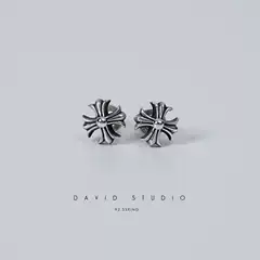 David Studio925 Sterling Silver Cross Flower Small Vintage Earrings Unisex