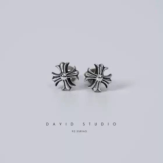 David Studio925 Sterling Silver Cross Flower Small Vintage Earrings Unisex