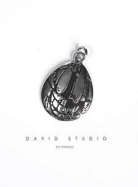 david纯银925纯银椭圆笑脸实心做旧情侣项链吊坠 个性ins推荐