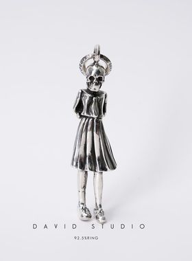 纯银网红骷髅中号潮人机车款项链