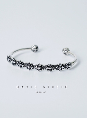 S925十字架情侣款男女士做旧手镯