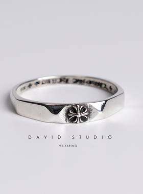 david尅罗心925纯银窄十字架尾戒