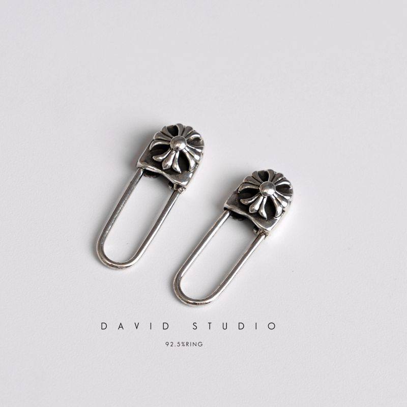 david 定制S925纯银别针小号耳钉 情侣个性做旧耳环 女款耳坠