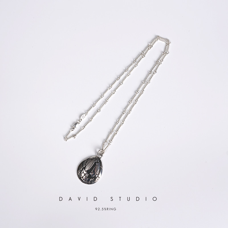 david纯银925纯银笑脸做旧情侣竹节项链 女款个性ins网红同款图片