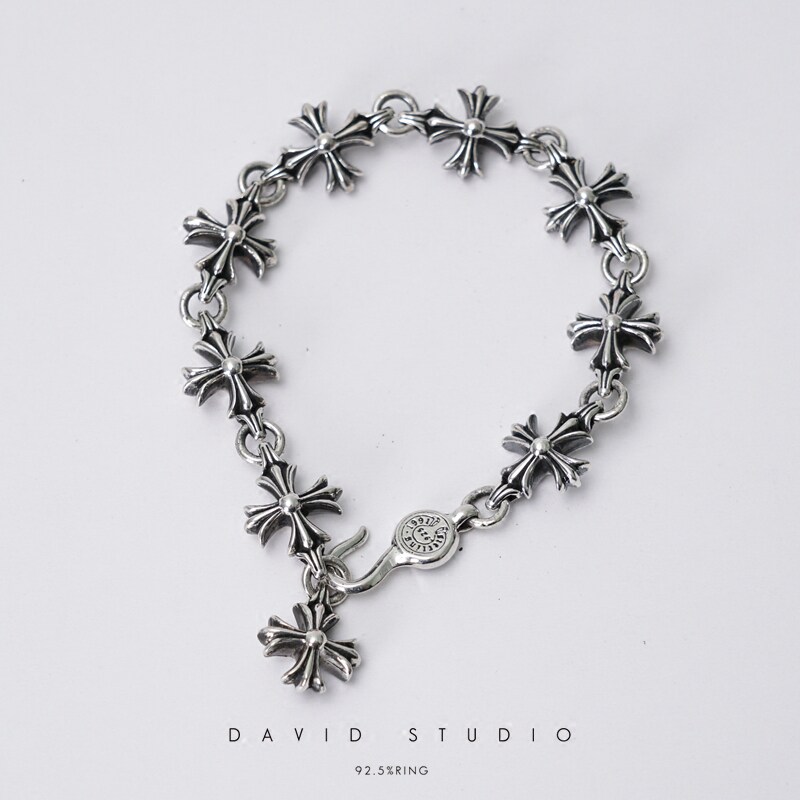 David studio925纯银十字架个性时尚潮流权志龙罗志祥同款手链