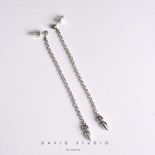 david 定制S925纯银子弹实心流苏情侣耳钉耳环耳饰耳坠 长款耳环