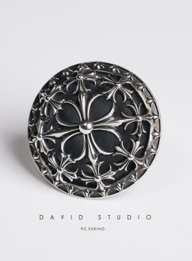 david尅罗心925纯银浮夸圆盘戒指