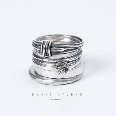 新款david纯银925五环拉丝戒指