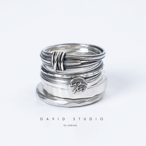 新款david纯银925五环拉丝戒指