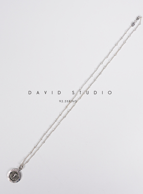 davids925纯银圆盘做旧情侣项链