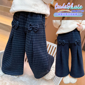加绒保暖洋气格子裤 女童甜美蝴蝶结格纹阔腿裤 冬季