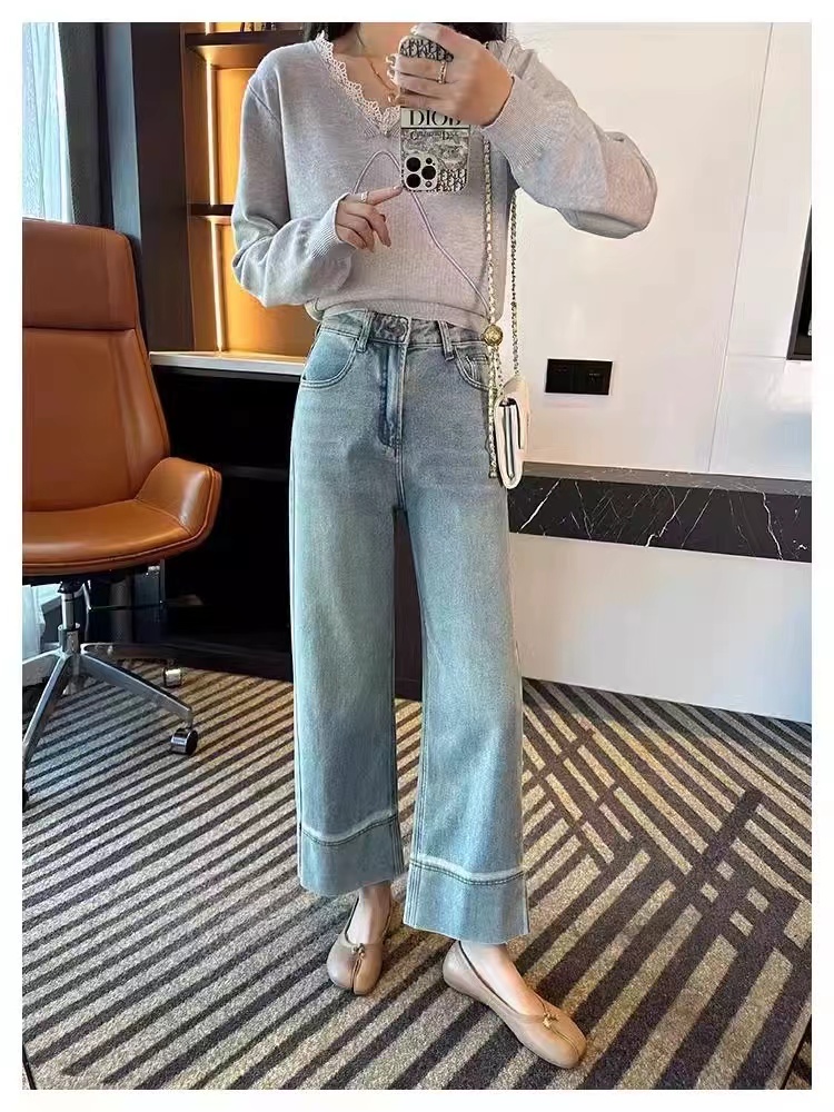 直筒九分裤适中牛仔弹力牛仔裤子