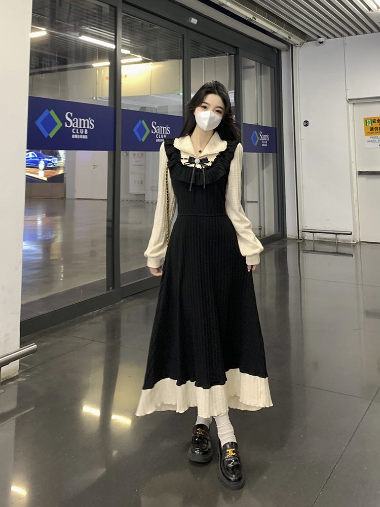 锦纶显瘦纯色假两件A字裙