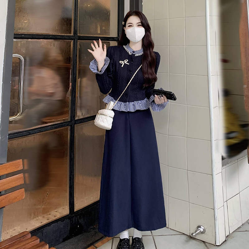 麻类混纺2023年秋季喇叭袖套装