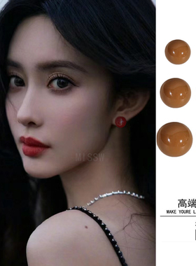 朱砂痣耳钉红色系美拉德秋冬耳饰高级感方圆脸适合的耳夹女无耳洞
