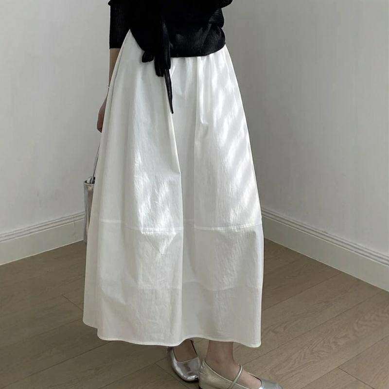 今年流行的白色花苞半身裙女大尺码遮胯中长版a字蓬蓬裙月光伞裙
