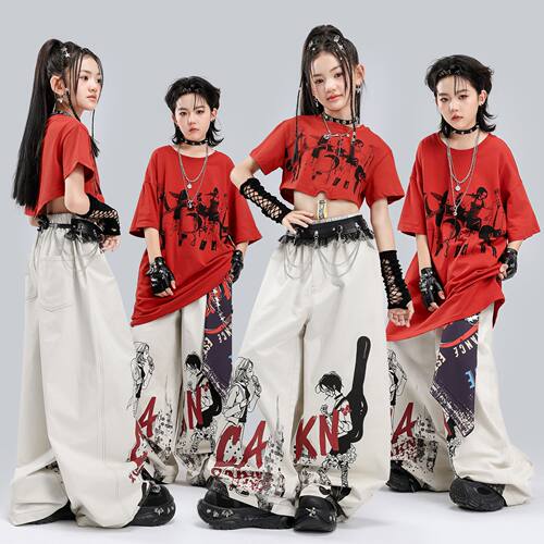 儿童街舞潮服套装hiphop男女童爵士舞蹈服装嘻哈童装演出服男童夏